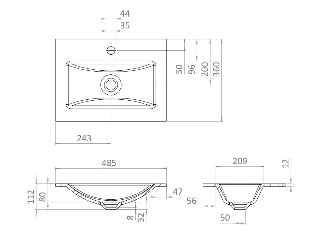 Crosswater Flute 470mm Midnight Black No Tap Hole Basin