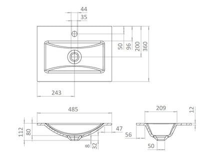 Crosswater Flute 470mm Midnight Black No Tap Hole Basin