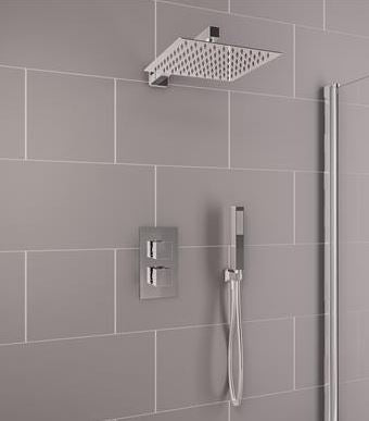 BDC Square Wall Mounted Thermostatic Shower Bundle - Chrome