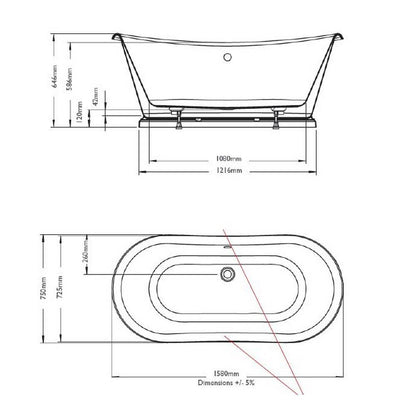 BC Designs The Boat Bath 1580 x 750mm Double Ended Bath