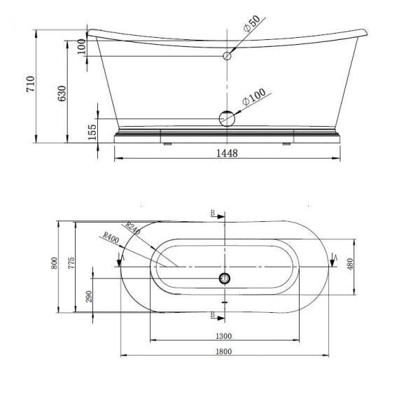 BC Designs The Boat Bath 1800 x 800mm Double Ended Bath