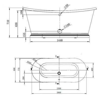 BC Designs The Boat Bath 1800 x 800mm Double Ended Bath