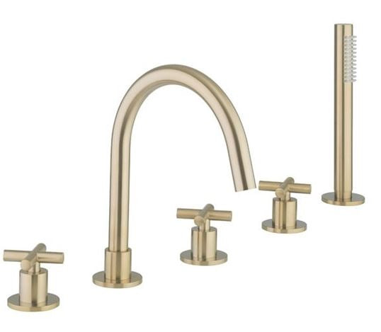 Crosswater MPro Crosshead Bath 5 Hole Set Brushed Brass