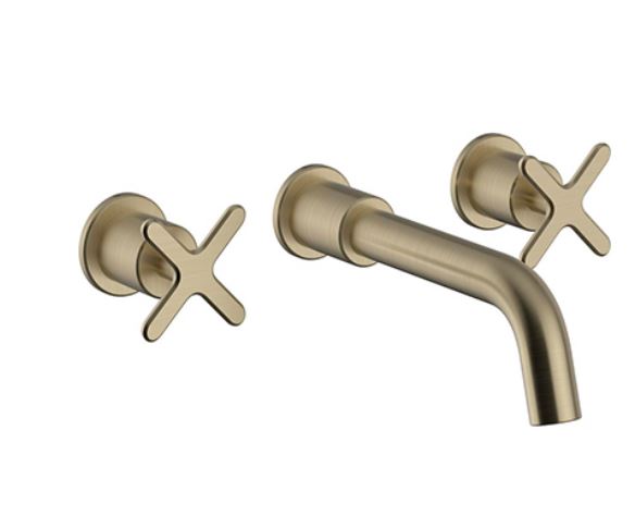 Salcombe 3TH Wall Mounted Basin Mixer Brushed Brass