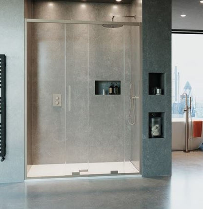 Optix 10 Single Sliding Door 1400mm Brushed Stainless Steel