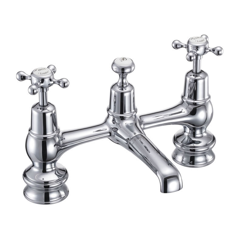 Burlington Claremont Regent 2TH Bridge Swivel Spout Mixer With Plug & Chain Waste  - Black Handle