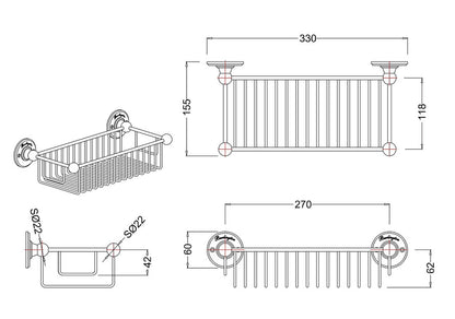 Burlington Deep Wire Rectangular Basket 62mm deep&155x330mm