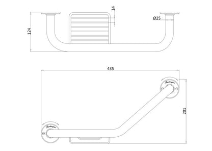 Burlington Angled rail with soap basket - left hand