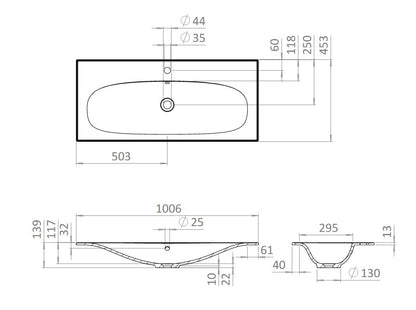 Crosswater Vergo 1000mm Cast Mineral 1 Tap Hole Basin