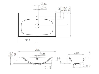 Crosswater Vergo 700mm Cast Mineral No Tap Hole Basin