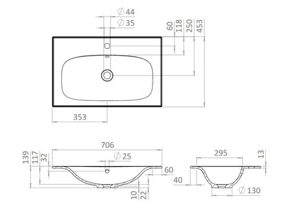 Vergo 700mm Cast Mineral 1 Tap Hole Basin