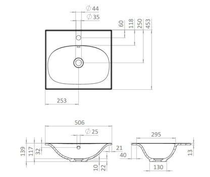 Crosswater Vergo 500mm Cast Mineral Basin No Tap Hole
