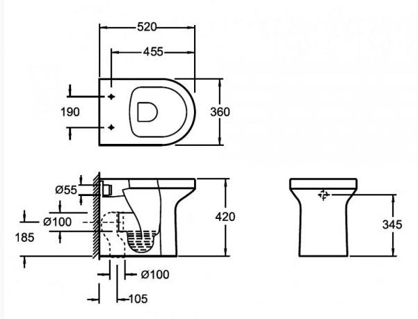 Essentials Alma Rimless Back To Wall 420mm High Pan