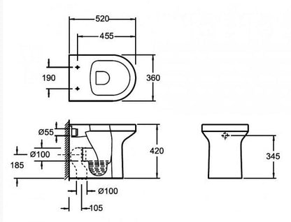 Essentials Alma Rimless Back To Wall 420mm High Pan