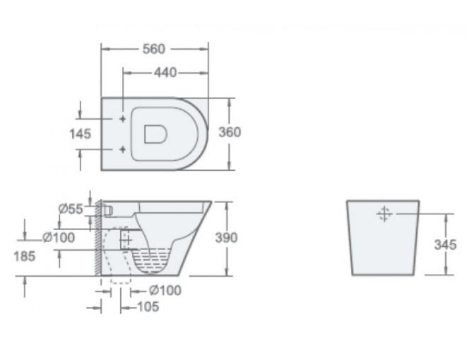 Essentials Arco 360 x 560 x 390mm Oval Back To Wall Pan