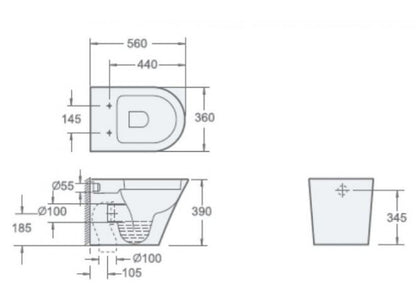 Essentials Arco 360 x 560 x 390mm Oval Back To Wall Pan