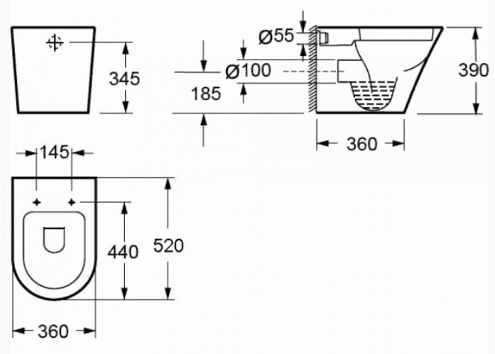 Essentials Arco 520mm Rimless Back To Wall Pan