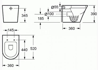 Essentials Arco 520mm Rimless Back To Wall Pan