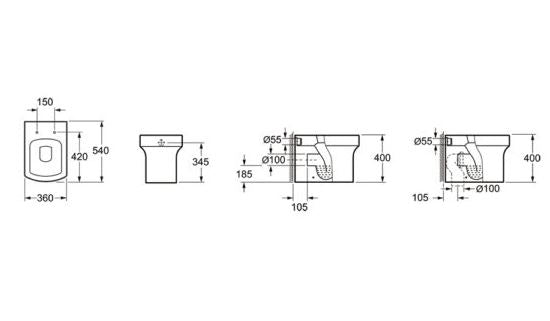 Essentials Dekka Square White Gloss Back To Wall Pan