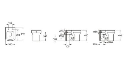 Essentials Dekka Square White Gloss Back To Wall Pan