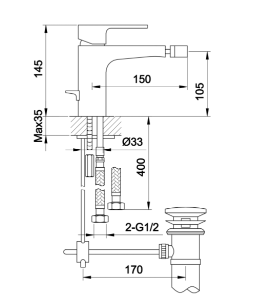 Just Taps Base Bidet Mixer With Pop Up Waste