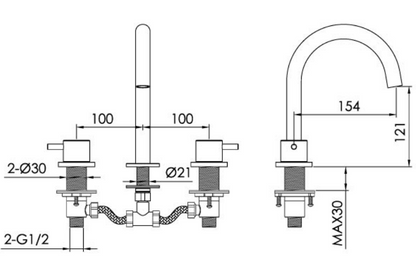 Just Taps Inox Deck Mounted Basin Mixer