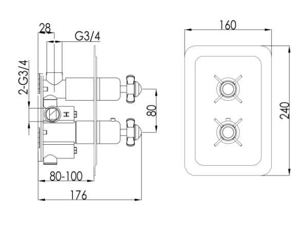 Just Taps Grosvenor Pinch Thermostatic Concealed 2 Outlet Shower Valve, Vertical - Nickel