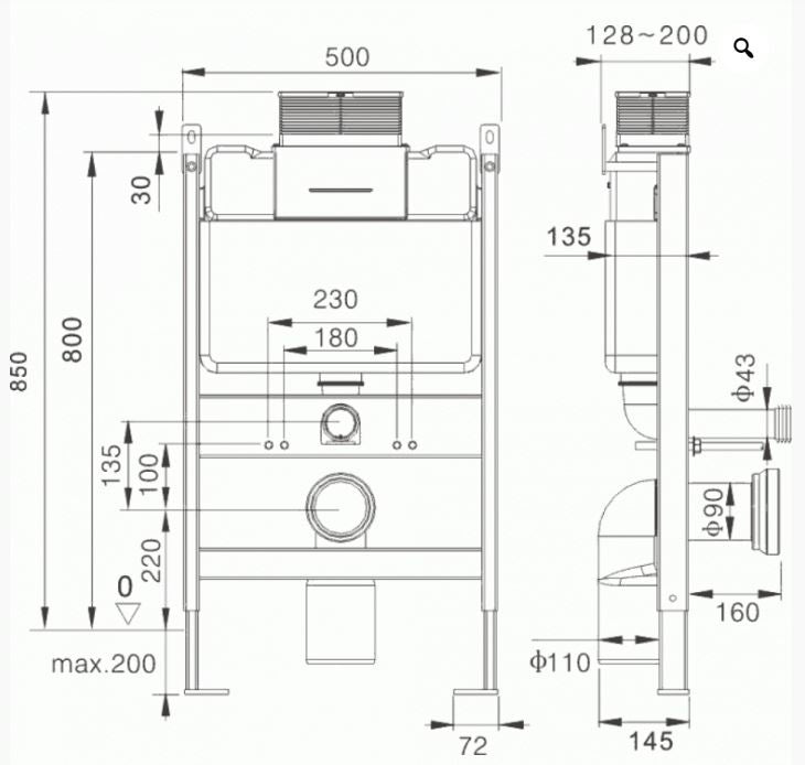 Essentials Wall Hung WC Frame System Chrome Dual Flush Plate