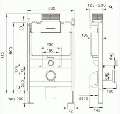 Essentials Wall Hung WC Frame System Chrome Dual Flush Plate