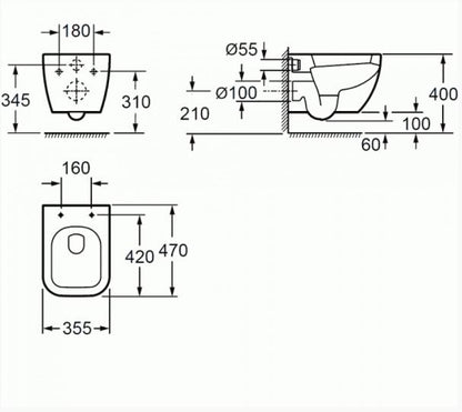 Essentials Essence Short Projection 470mm Wall Hung Pan