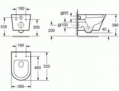 Essentials Arco 520mm Rimless Wall Hung Pan White