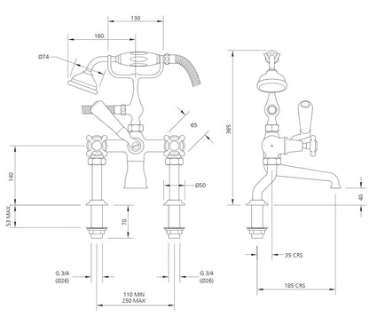 Lefroy Brooks Connaught Bath Shower Mixer w/ Hose & Handset