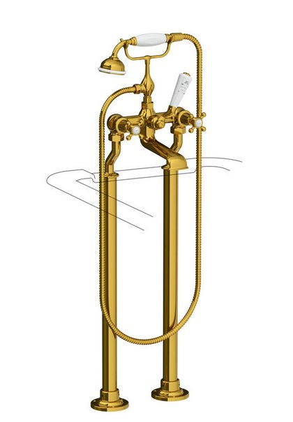 Lefroy Brooks Connaught Bath Shower Mixer, Adjustable Sleeves For Rim Mounting - A/Gold