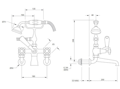Lefroy Brooks Connaught Wall Mounted Bath Shower Mixer With Hose & Handset (choose finish)
