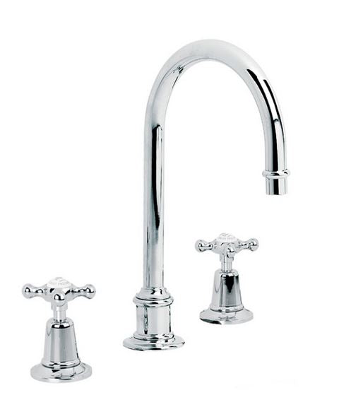Lefroy Brooks Classic Tubular Basin Mixer With Connaught Cross Handles & Click-Up Waste - Silver Nickel