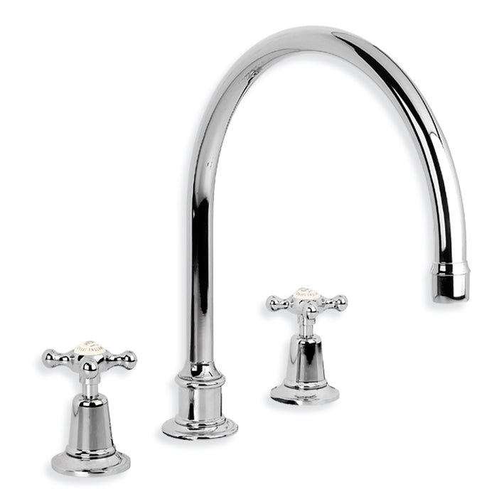 Lefroy Brooks Connaught Handle 3 Tap Hole Kitchen Mixer & Click Up Waste (choose finish)