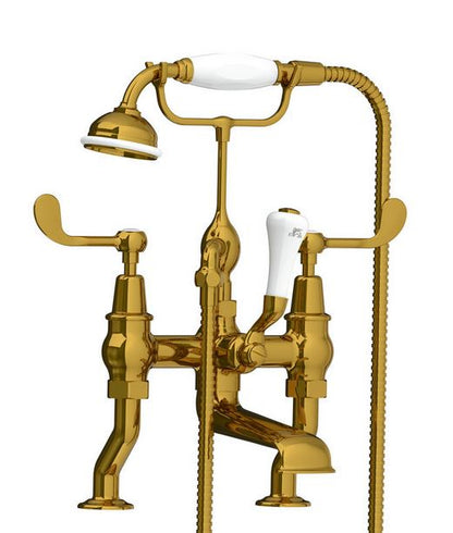 Lefroy Brooks Connaught Lever Deck Mounted Bath Shower Mixer With Hose & Handset (choose finish)