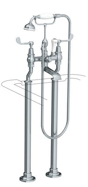 Lefroy Brooks Connaught Lever Bath Shower Mixer With Adjustable Standpipes For Rim Mounting - S/Nickel
