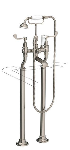 Lefroy Brooks Connaught Lever Bath Shower Mixer With Adjustable Standpipes For Rim Mounting - S/Nickel