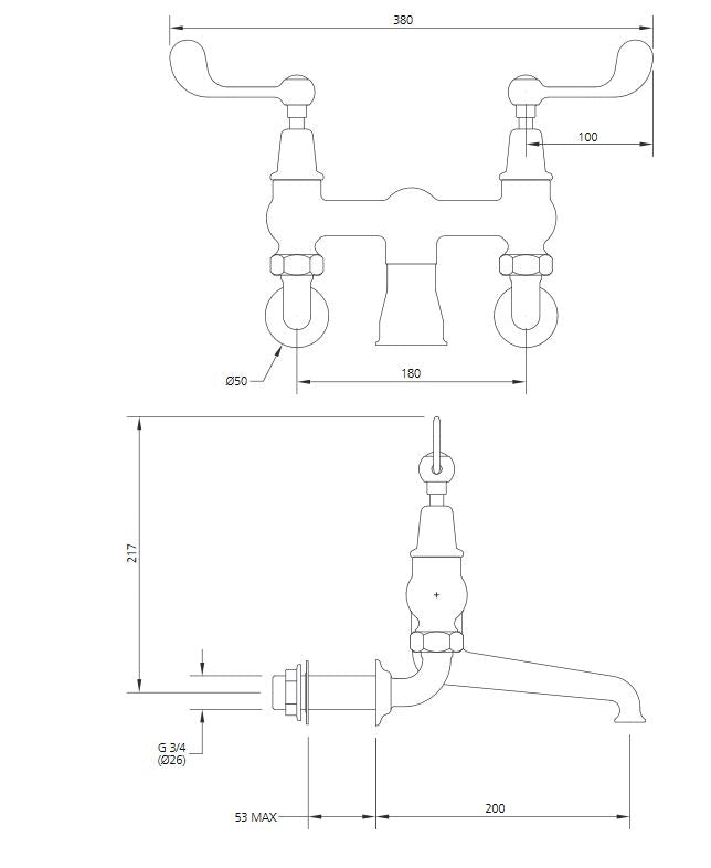 Lefroy Brooks Connaught Lever Wall Mounted Bath Filler - A/Gold