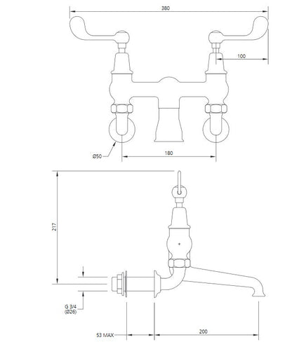 Lefroy Brooks Connaught Lever Wall Mounted Bath Filler - Chrome