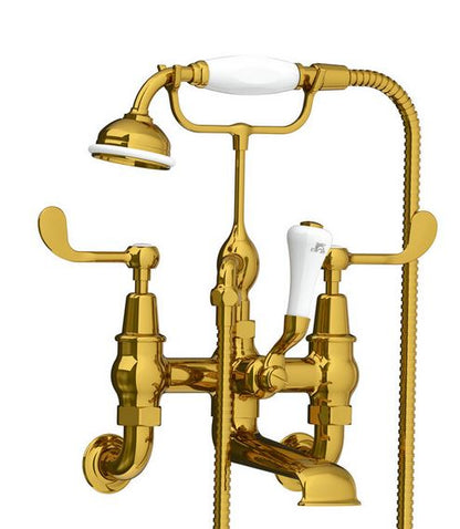 Lefroy Brooks Connaught Lever W/Mounted Bath Mixer & Handset - A/Gold