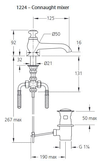 Lefroy Brooks Connaught Lever 3 Hole Basin Mixer Set With Pop Up Waste (choose finish)