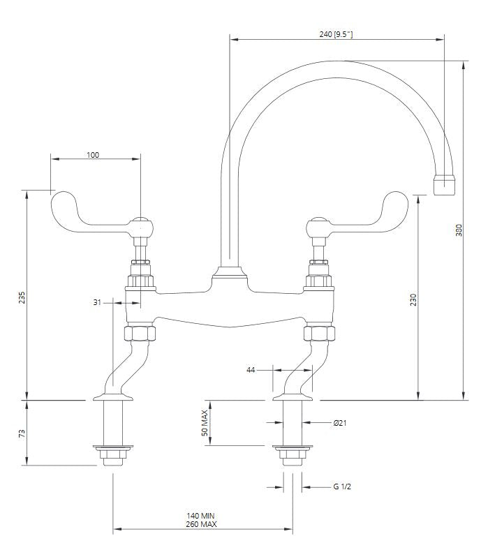 Lefroy Brooks Connaught Lever Deck Mounted Bridge Kitchen Sink Mixer CL1517 (choose finish)