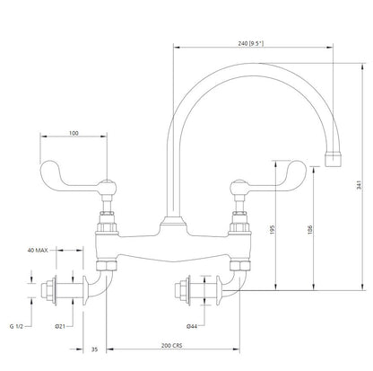 Lefroy Brooks Connaught Lever Wall Mounted Bridge Kitchen Sink Mixer CL1518 (choose finish)