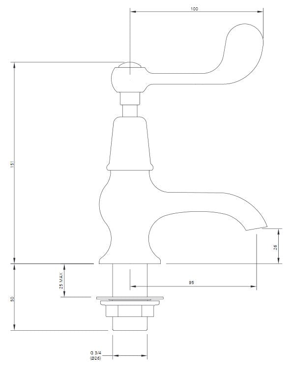 Lefroy Brooks Connaught Lever Bath Pillar Taps (choose finish)