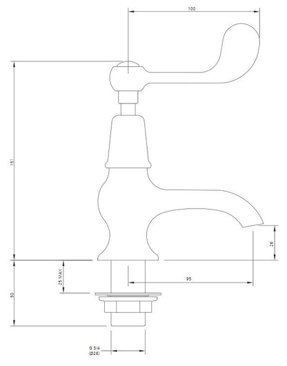 Lefroy Brooks Connaught Lever Bath Pillar Taps (choose finish)