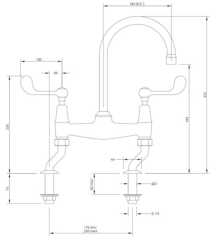 Lefroy Brooks Classic Connaught Lever Bridge Basin Mixer