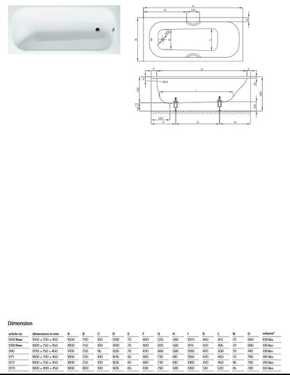 Bette Classic 1800 X 700mm Super Deep White Steel Bath