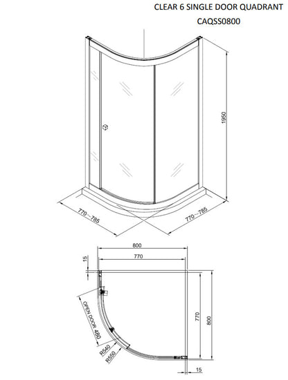 Crosswater Clear 6 Quadrant 800mm Shower Brushed Brass